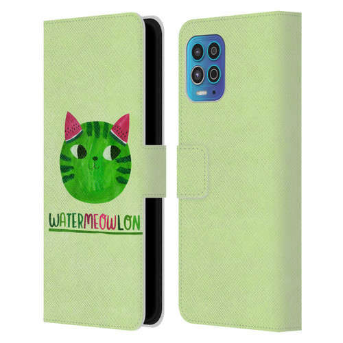 Planet Cat Puns Watermeowlon Leather Book Wallet Case Cover For Motorola Moto G100