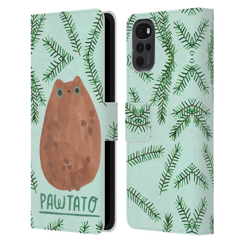 Planet Cat Puns Pawtato Leather Book Wallet Case Cover For Motorola Moto G22