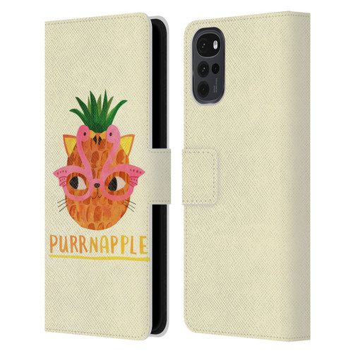 Planet Cat Puns Purrnapple Leather Book Wallet Case Cover For Motorola Moto G22
