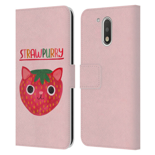 Planet Cat Puns Strawpurry Leather Book Wallet Case Cover For Motorola Moto G41