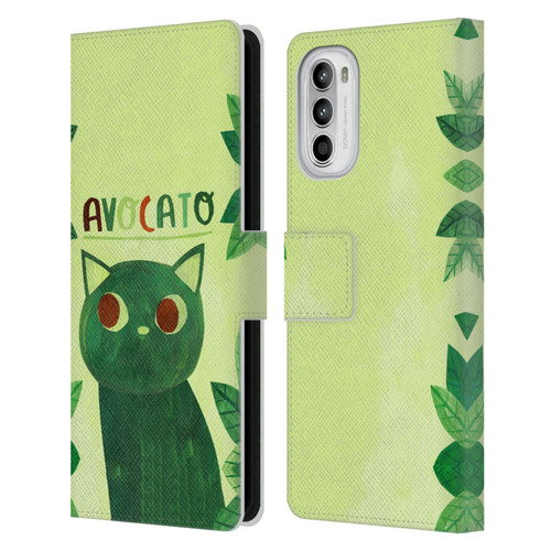 Planet Cat Puns Avocato Leather Book Wallet Case Cover For Motorola Moto G52