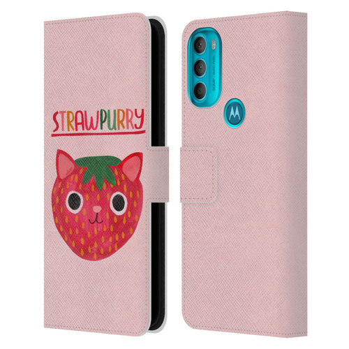 Planet Cat Puns Strawpurry Leather Book Wallet Case Cover For Motorola Moto G71 5G