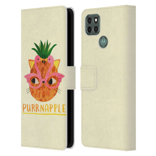 Planet Cat Puns Purrnapple Leather Book Wallet Case Cover For Motorola Moto G9 Power
