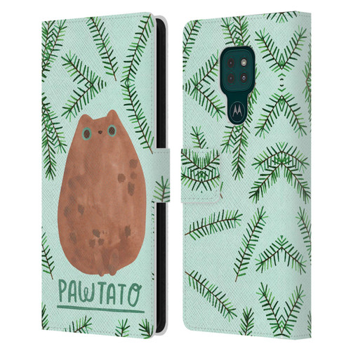 Planet Cat Puns Pawtato Leather Book Wallet Case Cover For Motorola Moto G9 Play