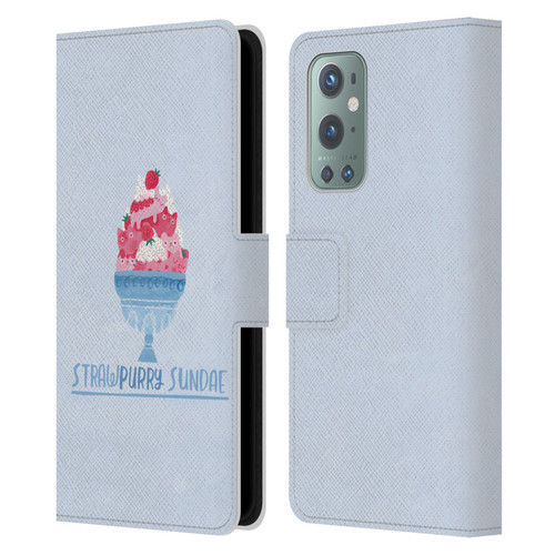 Planet Cat Puns Strawpurry Sundae Leather Book Wallet Case Cover For OnePlus 9