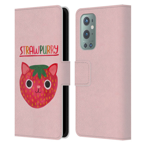 Planet Cat Puns Strawpurry Leather Book Wallet Case Cover For OnePlus 9