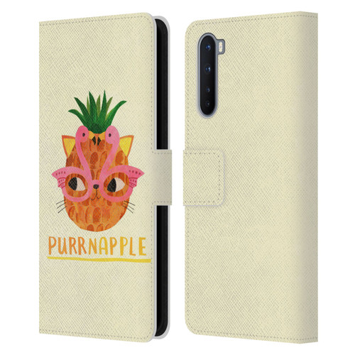 Planet Cat Puns Purrnapple Leather Book Wallet Case Cover For OnePlus Nord 5G