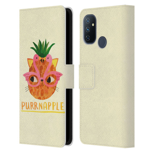 Planet Cat Puns Purrnapple Leather Book Wallet Case Cover For OnePlus Nord N100