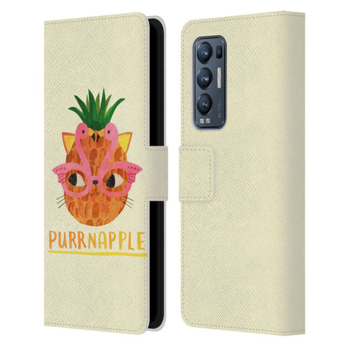 Planet Cat Puns Purrnapple Leather Book Wallet Case Cover For OPPO Find X3 Neo / Reno5 Pro+ 5G
