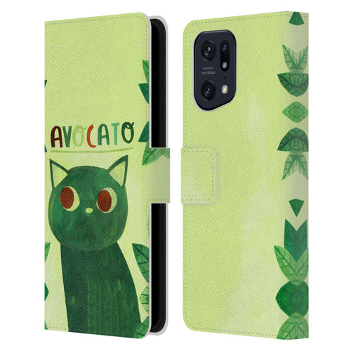 Planet Cat Puns Avocato Leather Book Wallet Case Cover For OPPO Find X5