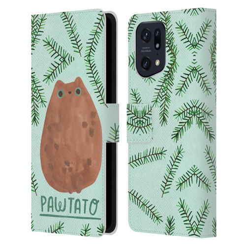 Planet Cat Puns Pawtato Leather Book Wallet Case Cover For OPPO Find X5