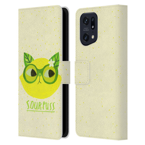 Planet Cat Puns Sour Puss Leather Book Wallet Case Cover For OPPO Find X5