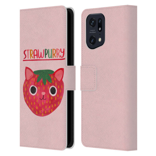 Planet Cat Puns Strawpurry Leather Book Wallet Case Cover For OPPO Find X5