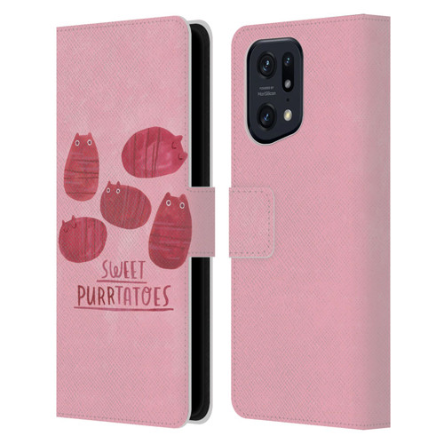 Planet Cat Puns Sweet Purrtatoes Leather Book Wallet Case Cover For OPPO Find X5 Pro