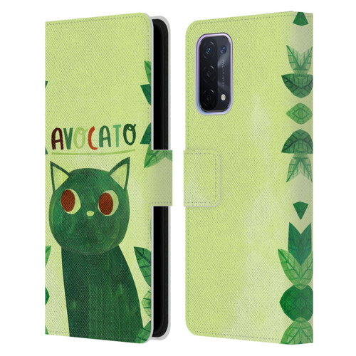 Planet Cat Puns Avocato Leather Book Wallet Case Cover For OPPO A54 5G