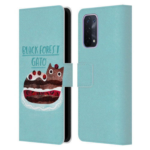 Planet Cat Puns Black Forest Gato Leather Book Wallet Case Cover For OPPO A54 5G