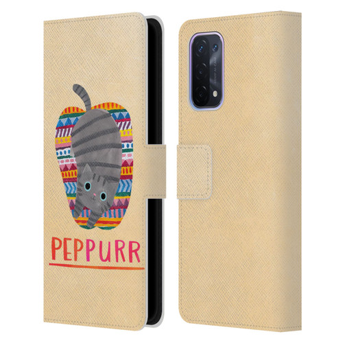 Planet Cat Puns Peppur Leather Book Wallet Case Cover For OPPO A54 5G