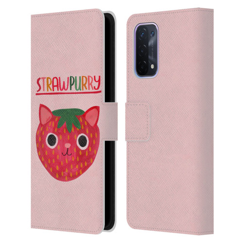 Planet Cat Puns Strawpurry Leather Book Wallet Case Cover For OPPO A54 5G