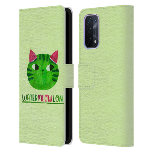 Planet Cat Puns Watermeowlon Leather Book Wallet Case Cover For OPPO A54 5G