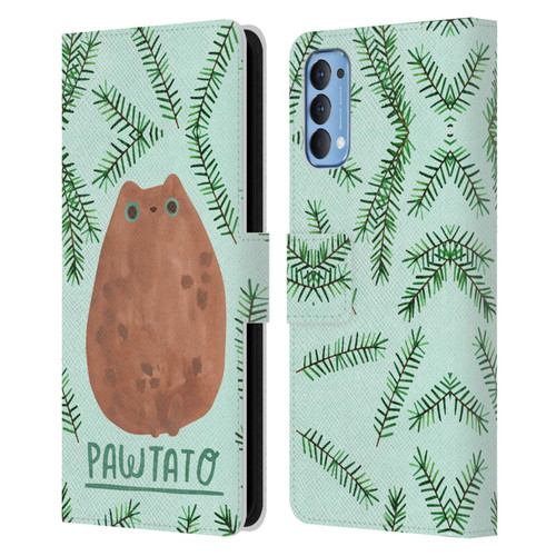 Planet Cat Puns Pawtato Leather Book Wallet Case Cover For OPPO Reno 4 5G