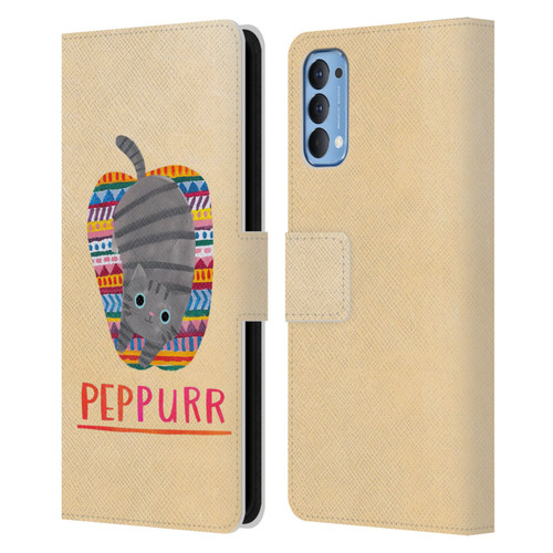 Planet Cat Puns Peppur Leather Book Wallet Case Cover For OPPO Reno 4 5G