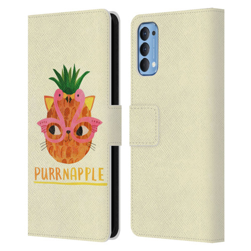 Planet Cat Puns Purrnapple Leather Book Wallet Case Cover For OPPO Reno 4 5G