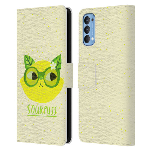 Planet Cat Puns Sour Puss Leather Book Wallet Case Cover For OPPO Reno 4 5G