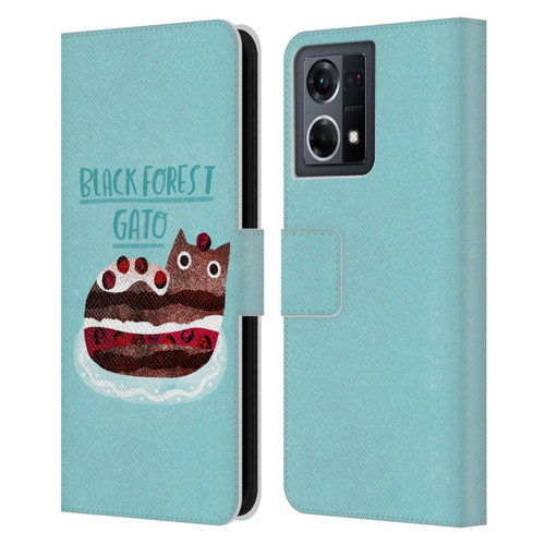 Planet Cat Puns Black Forest Gato Leather Book Wallet Case Cover For OPPO Reno8 4G