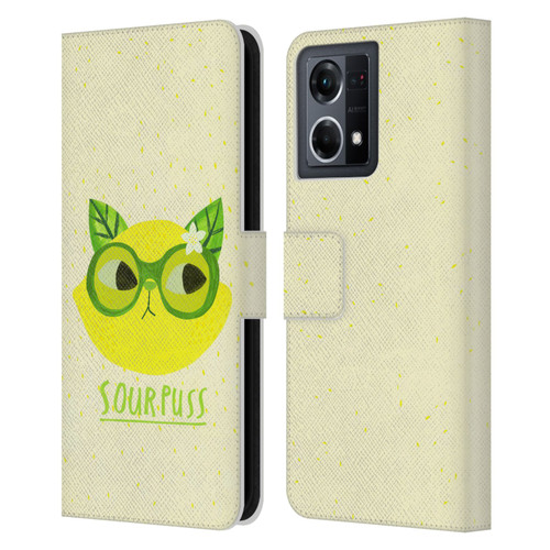 Planet Cat Puns Sour Puss Leather Book Wallet Case Cover For OPPO Reno8 4G