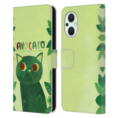 Planet Cat Puns Avocato Leather Book Wallet Case Cover For OPPO Reno8 Lite