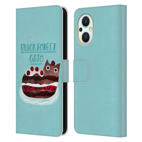 Planet Cat Puns Black Forest Gato Leather Book Wallet Case Cover For OPPO Reno8 Lite