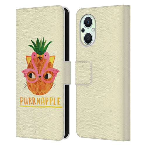 Planet Cat Puns Purrnapple Leather Book Wallet Case Cover For OPPO Reno8 Lite