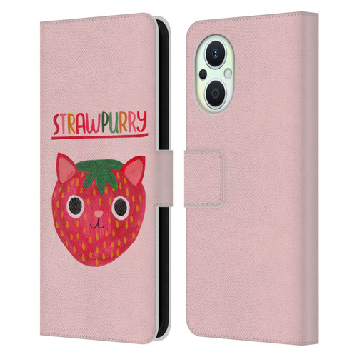 Planet Cat Puns Strawpurry Leather Book Wallet Case Cover For OPPO Reno8 Lite