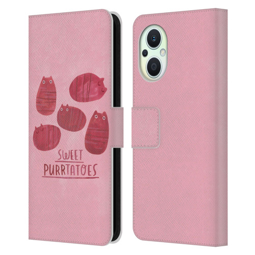 Planet Cat Puns Sweet Purrtatoes Leather Book Wallet Case Cover For OPPO Reno8 Lite