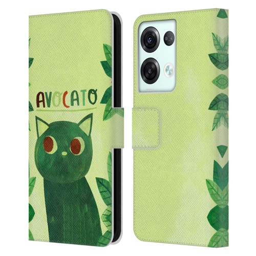 Planet Cat Puns Avocato Leather Book Wallet Case Cover For OPPO Reno8 Pro