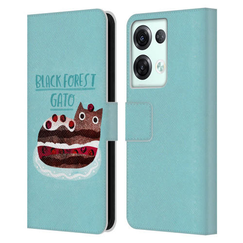 Planet Cat Puns Black Forest Gato Leather Book Wallet Case Cover For OPPO Reno8 Pro
