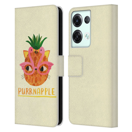 Planet Cat Puns Purrnapple Leather Book Wallet Case Cover For OPPO Reno8 Pro