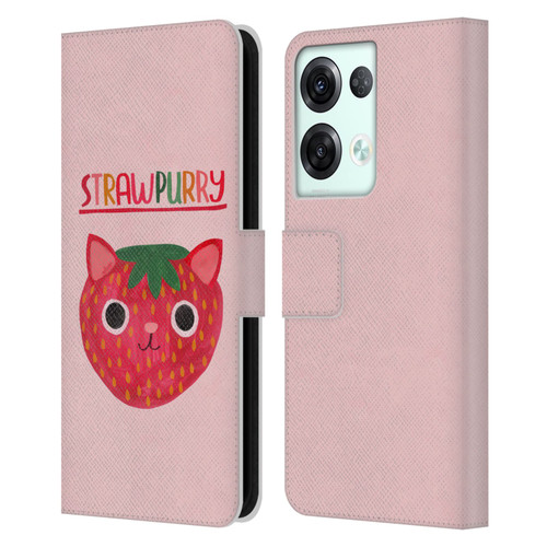 Planet Cat Puns Strawpurry Leather Book Wallet Case Cover For OPPO Reno8 Pro