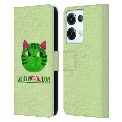 Planet Cat Puns Watermeowlon Leather Book Wallet Case Cover For OPPO Reno8 Pro