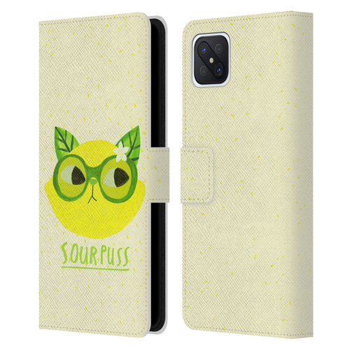 Planet Cat Puns Sour Puss Leather Book Wallet Case Cover For OPPO Reno4 Z 5G