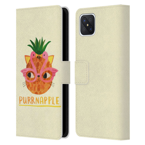 Planet Cat Puns Purrnapple Leather Book Wallet Case Cover For OPPO Reno4 Z 5G