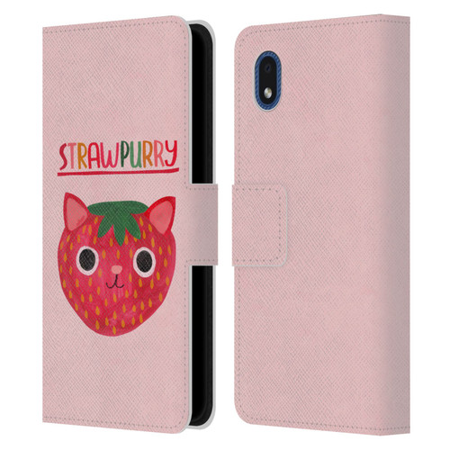 Planet Cat Puns Strawpurry Leather Book Wallet Case Cover For Samsung Galaxy A01 Core (2020)