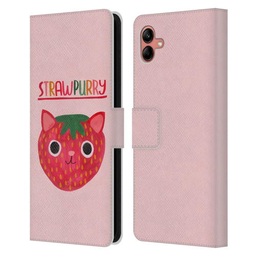 Planet Cat Puns Strawpurry Leather Book Wallet Case Cover For Samsung Galaxy A04 (2022)