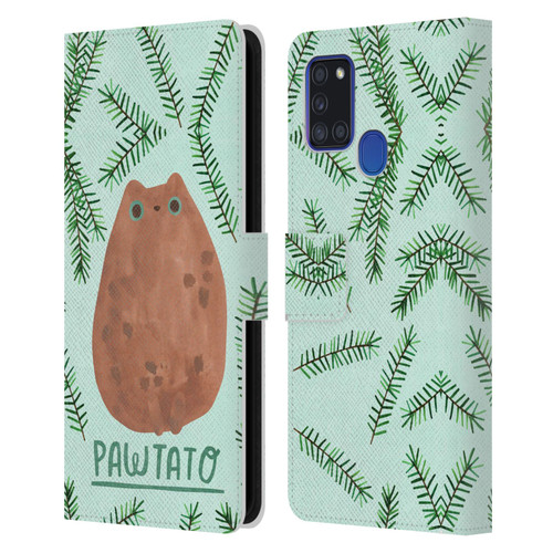 Planet Cat Puns Pawtato Leather Book Wallet Case Cover For Samsung Galaxy A21s (2020)