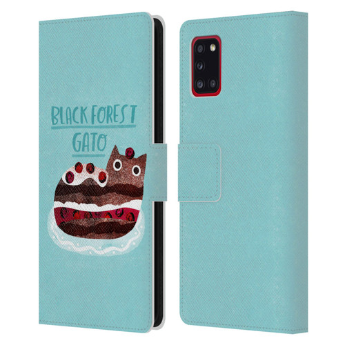 Planet Cat Puns Black Forest Gato Leather Book Wallet Case Cover For Samsung Galaxy A31 (2020)