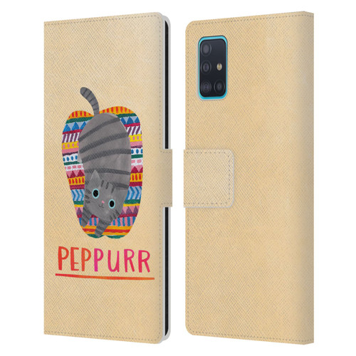 Planet Cat Puns Peppur Leather Book Wallet Case Cover For Samsung Galaxy A51 (2019)