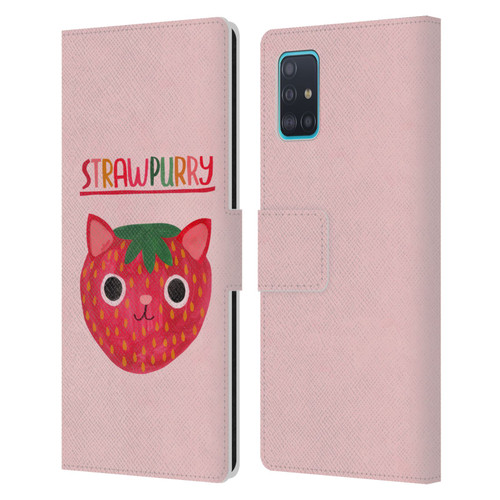 Planet Cat Puns Strawpurry Leather Book Wallet Case Cover For Samsung Galaxy A51 (2019)