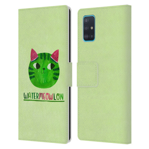 Planet Cat Puns Watermeowlon Leather Book Wallet Case Cover For Samsung Galaxy A51 (2019)