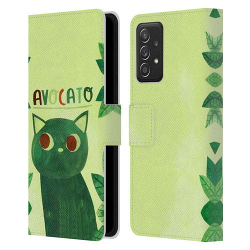Planet Cat Puns Avocato Leather Book Wallet Case Cover For Samsung Galaxy A52 / A52s / 5G (2021)
