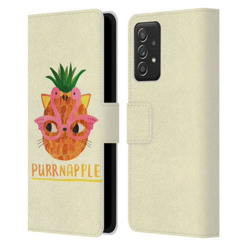 Planet Cat Puns Purrnapple Leather Book Wallet Case Cover For Samsung Galaxy A52 / A52s / 5G (2021)